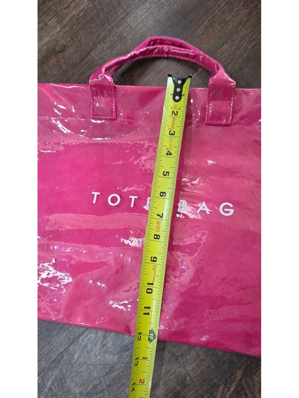 Pink Glossy Tote Bag with Stylish Lettering - Picture 9 of 11